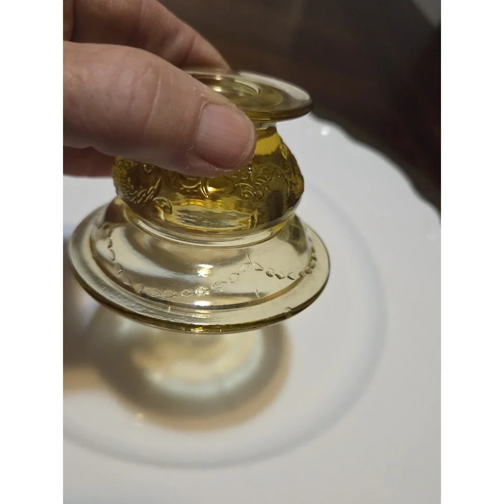 vintage amber depression glass candlestick holder 